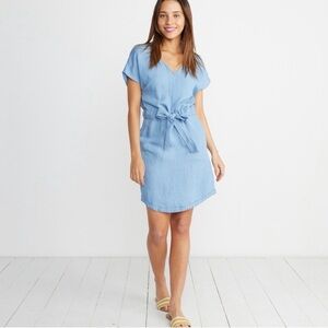 Marine Layer Chambray Denim Blue V-Neck Dress with Belt